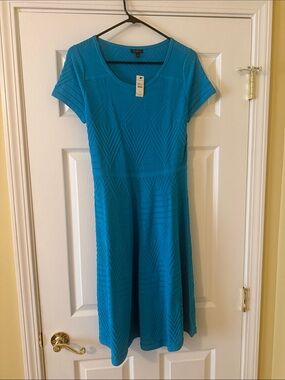 Talbots Teal Textured Fit-and-Flare Midi Dress